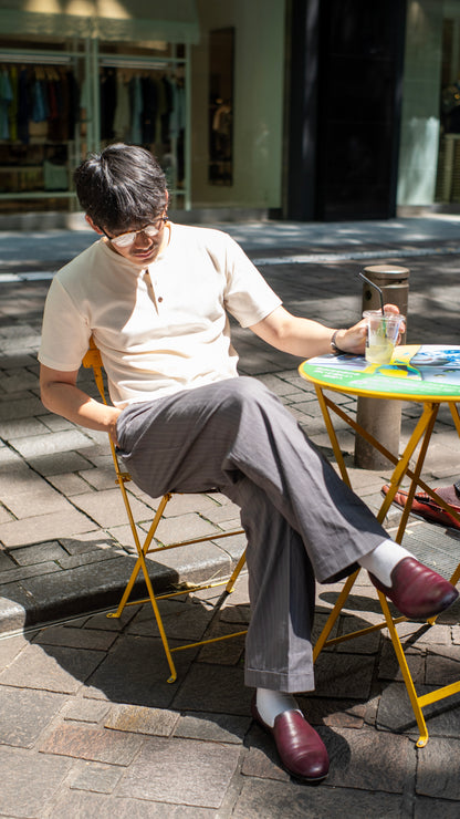 Linen Rayon-Striped Slacks/Charcoal Gray