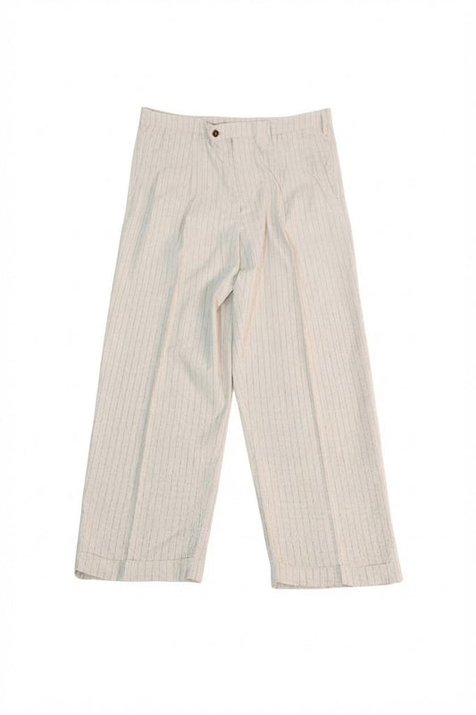 Linen Rayon-Striped Slacks/Ivory