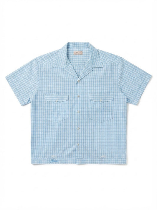 CROPPED OPEN COLLAR SHIRT / Blue
