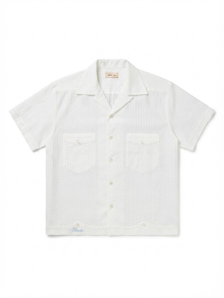 CROPPED OPEN COLLAR SHIRT / White