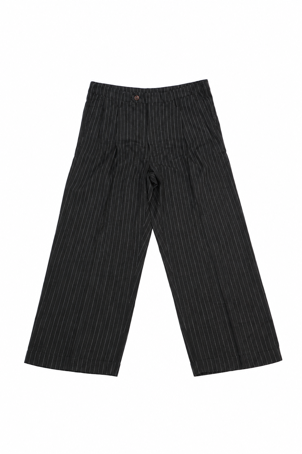 Linen Rayon-Striped Slacks/black