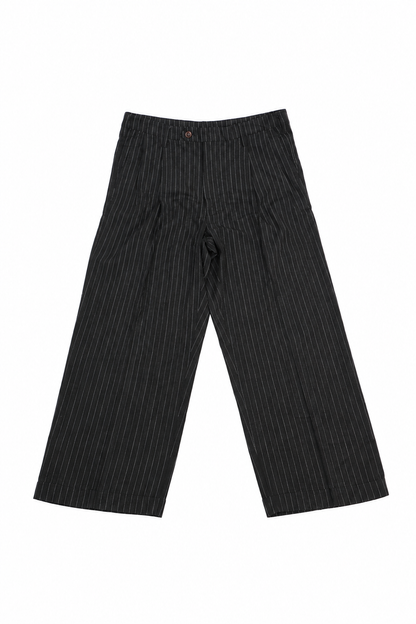Linen Rayon-Striped Slacks/black