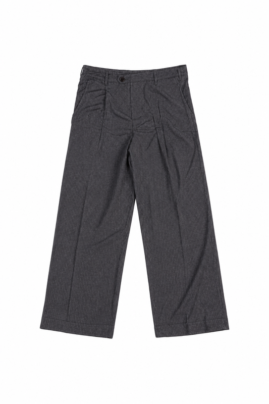 Linen Rayon-Striped Slacks/Charcoal Gray